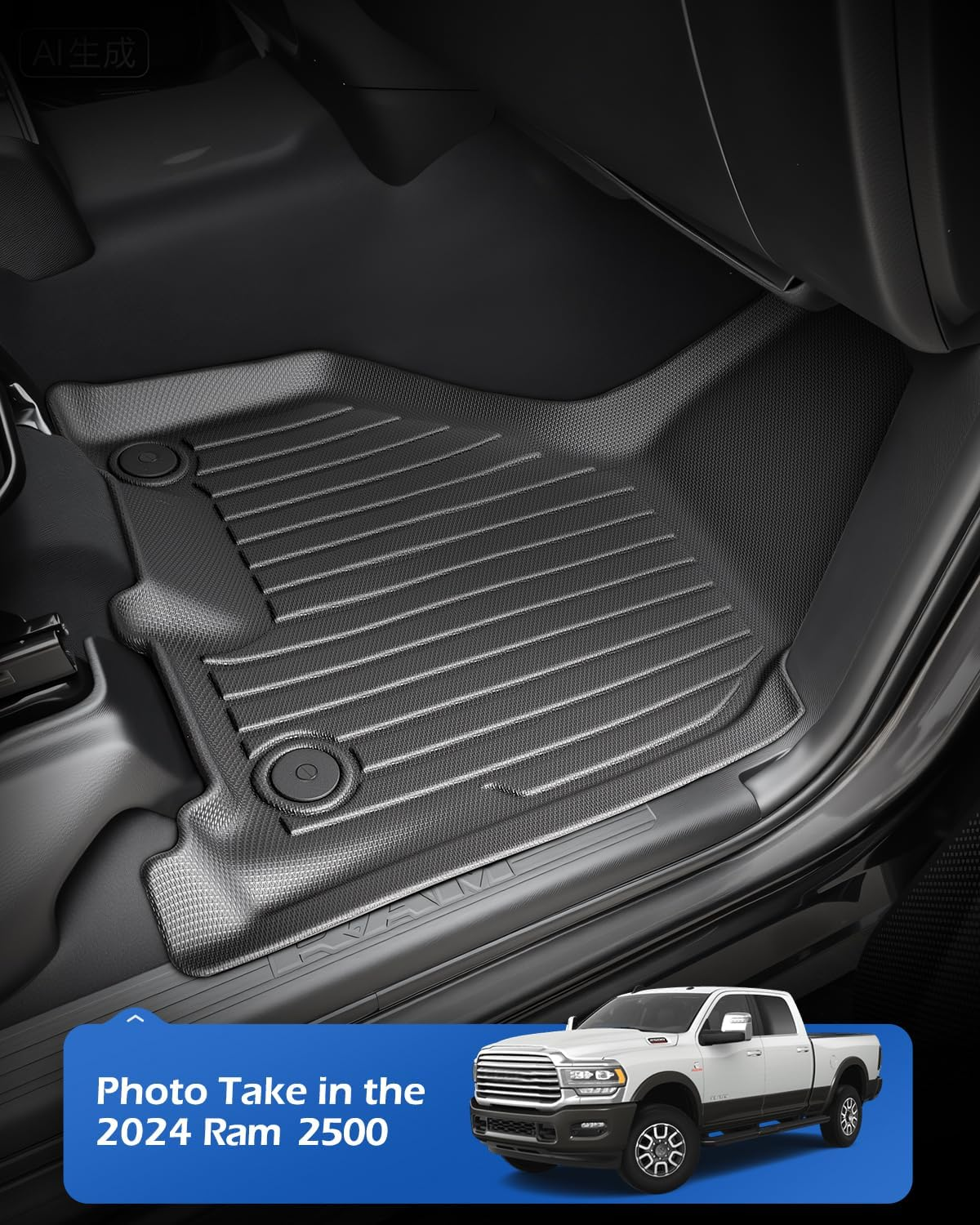 Floor Mats for Ram 2019-2024 2025: Custom Fit for Dodge Ram 2500/3500 Crew Cab & Mega Cab Front Row Bench Seat 2-Piece Set, All Weather TPE Car Carpet Liners, Heavy Duty Anti-Slip Truck Accessories image number 5