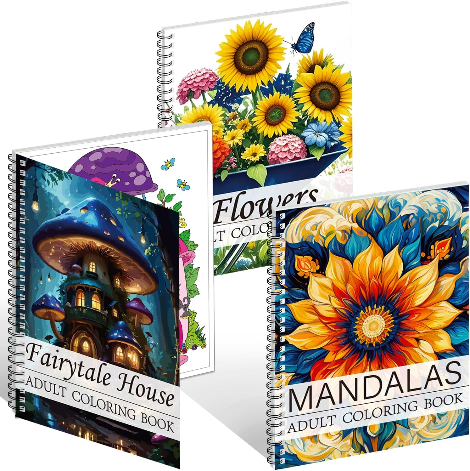 Aannanl Adult Colouring Book Set of 3 Colouring Books for Adults Relaxation Include Mandalas,Flowers and Fairytale House Theme,Coloring Books for Women Men to Relieve Anxiety and Stress Relief image number 1