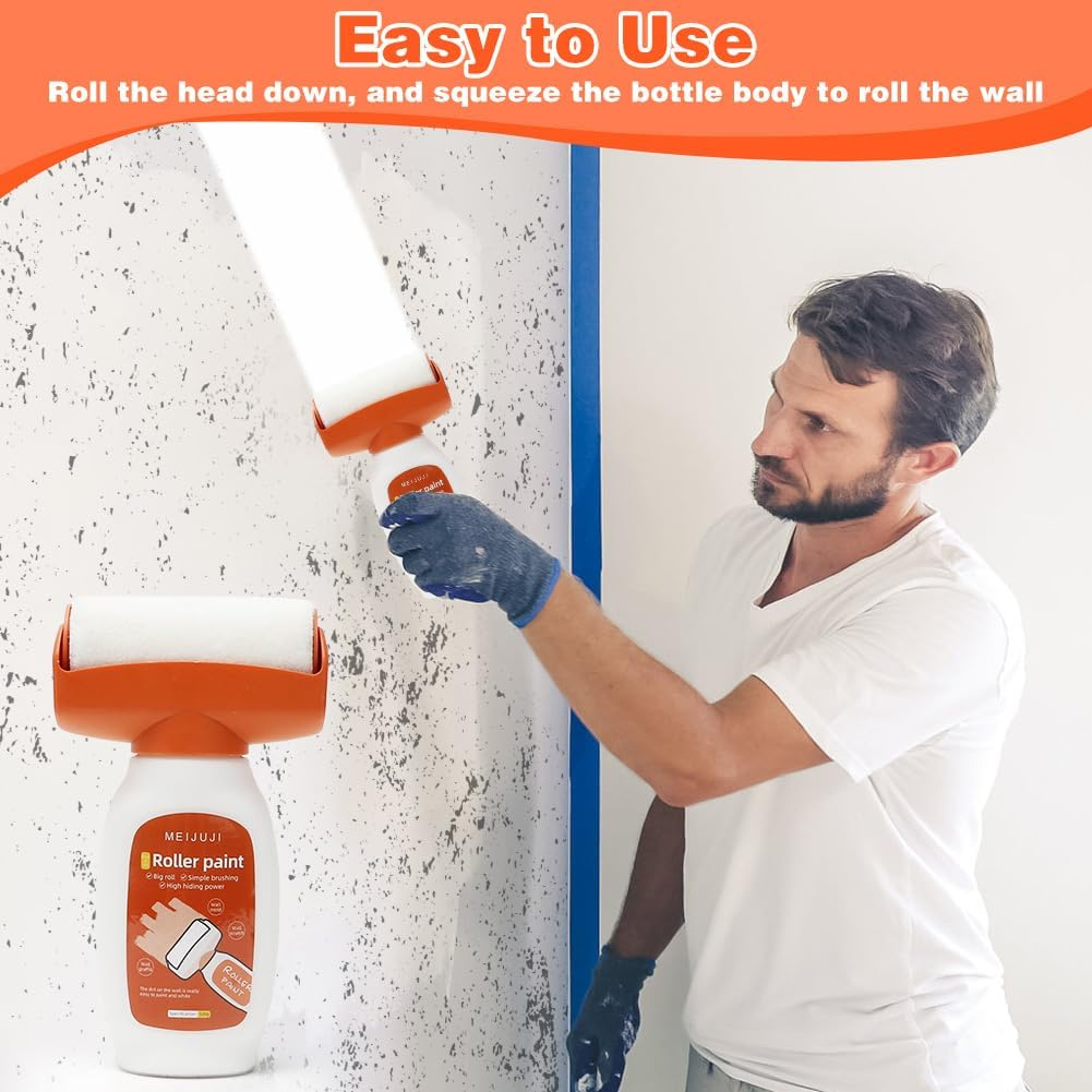 Wall Paint Touch up White, 500 G Touch up Paint White Roller, 2 in 1 Wall Repair Roller Brush, Wall Paint White Roller with Wall Repair Paste, Wall Repair Roller for Wall Scratches, Graffiti Stains image number 4