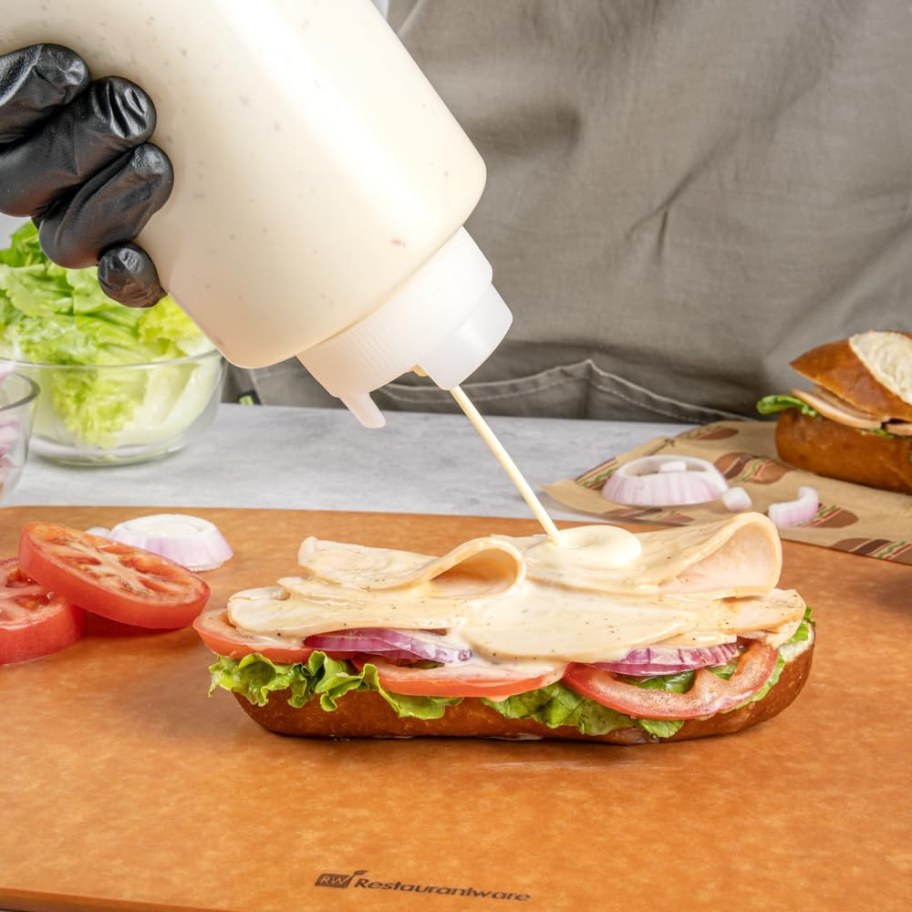 Restaurantware 32Oz. FIFO Inverted Plastic Squeeze Bottle with Refill and Dispensing Lids - First in First Out - Perfect for Restaurants, Catering, and Food Trucks - 1Ct Box - image number 3