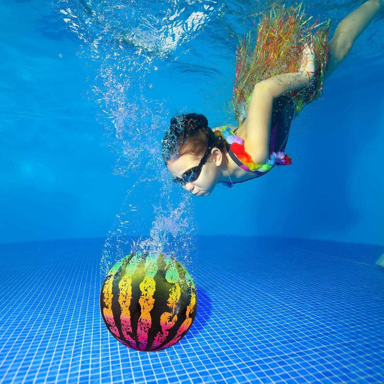 Swimming Pool Gaming Ball 9 Inch Underwater Pool Toy Ball with Hose Adapter, for under Water Passing, Dribbling, Diving, Pool Game for Teen Adult(Gradient Style) image number 2