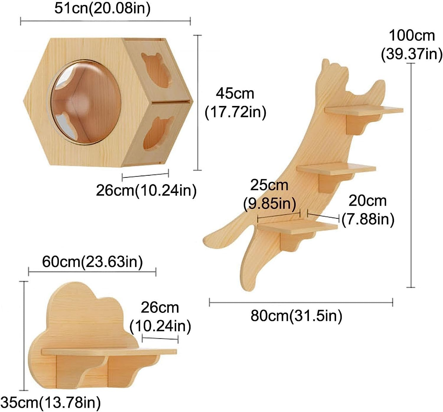 Wall-Mounted Cat Climber Set Cat Wall Shelves Cat Condo Wood Indoor Cat Tower with Cat Shelves image number 2