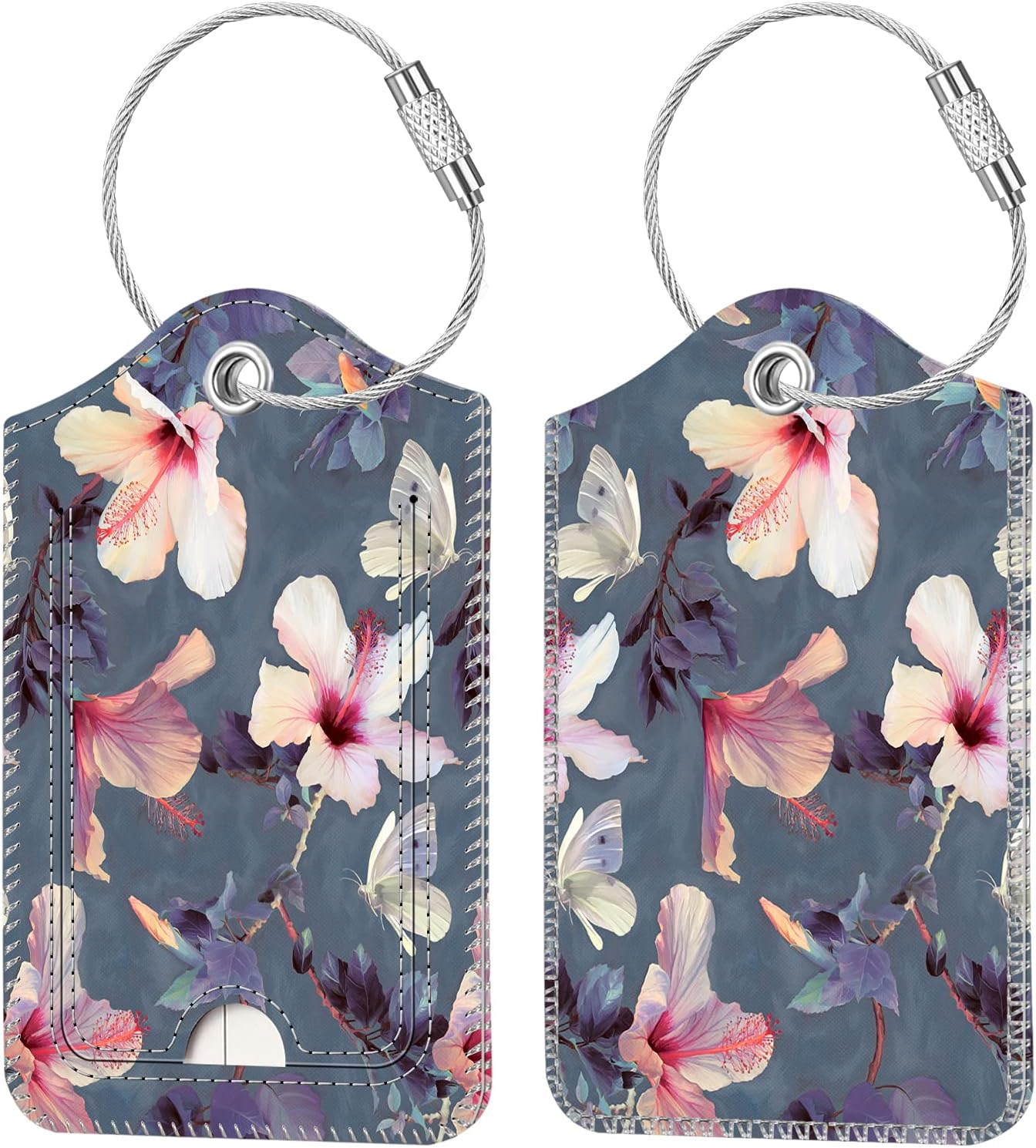 Fintie Luggage Tags, Privacy Cover ID Label with Stainless Steel Loop and Address Card for Travel Bag Suitcase - Raining Hearts (2 Piece)