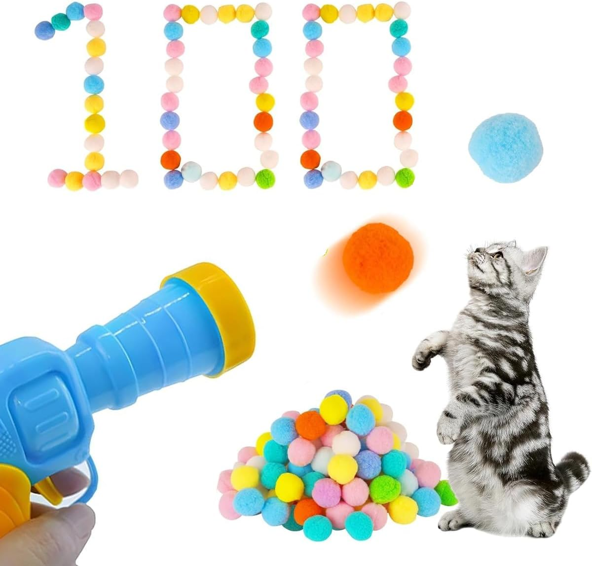 AIMALL Cat Toy Gun, Interactive Plush Ball Launcher, 1.18 Inch High Elastic Balls, Quiet Polyester Fur Ball Shooter for Cat Play and Exercise image number 5