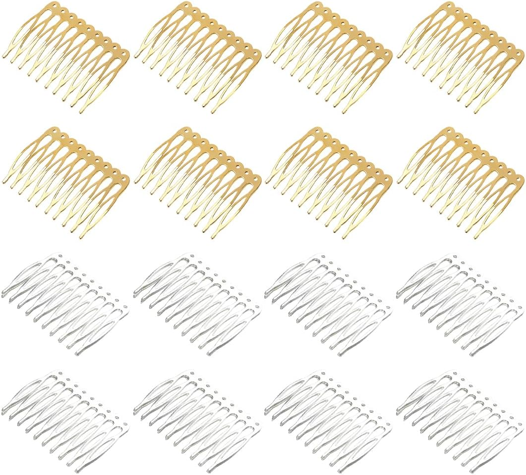 16 Pieces Metal Side Combs with 10 Teeth Veil Combs Hair Side Combs for Women French Hair with Teeth for Hair Accessories with Silver and Gold Chignon Clip image number 1