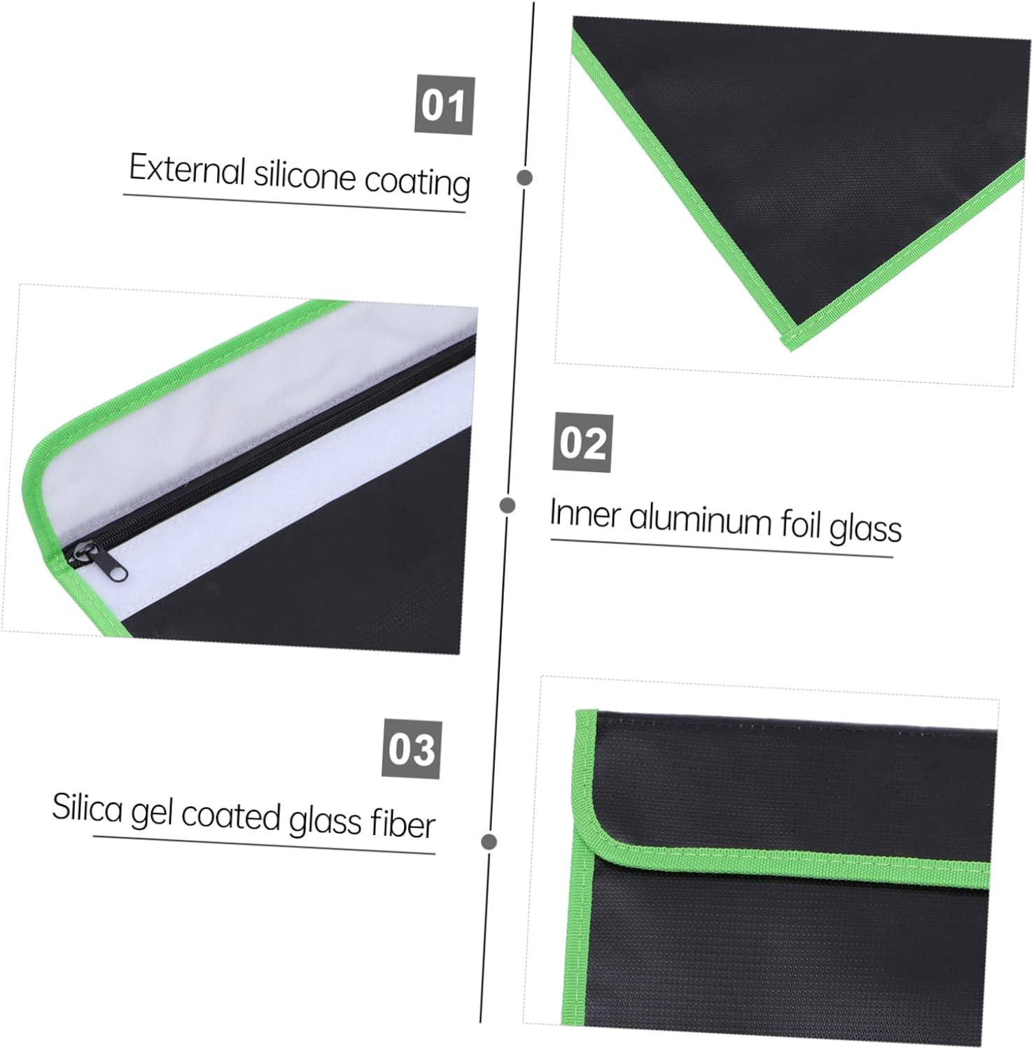 Jojofuny Fireproof File Bag 37.5X28.5Cm Waterproof Document Holder Portable Fireproof File Pouch Black Green Trim Suitable for Document Storage image number 3