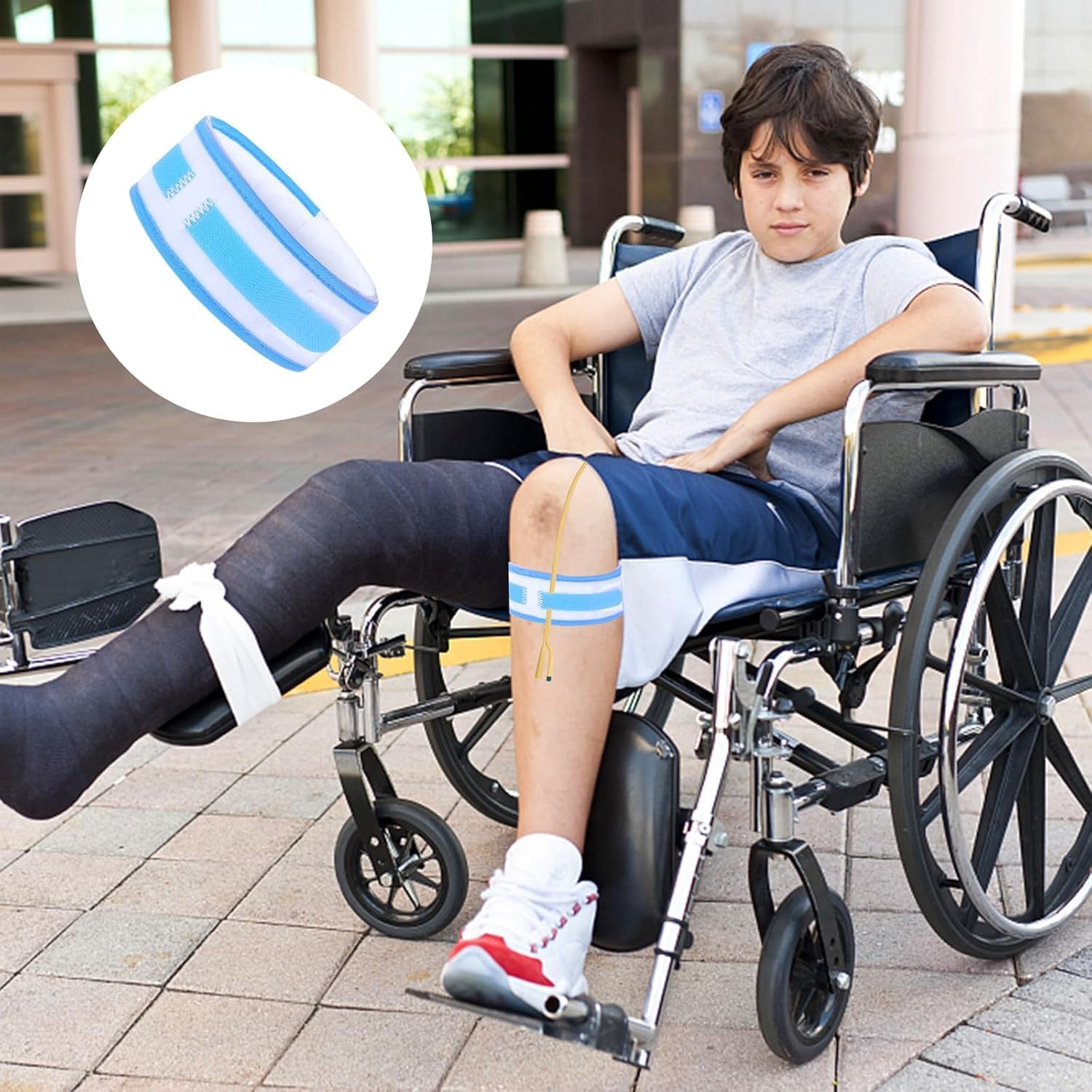 Catheter Stabilization Device (2Pcs) - Elastic Anti-Slip Leg Strap for Foley Catheter & Urinary Drainage Bags | Skin-Friendly Stabilizing Holder for Men/Women | 23.6"X2" Day & Night Use (Blue) image number 1