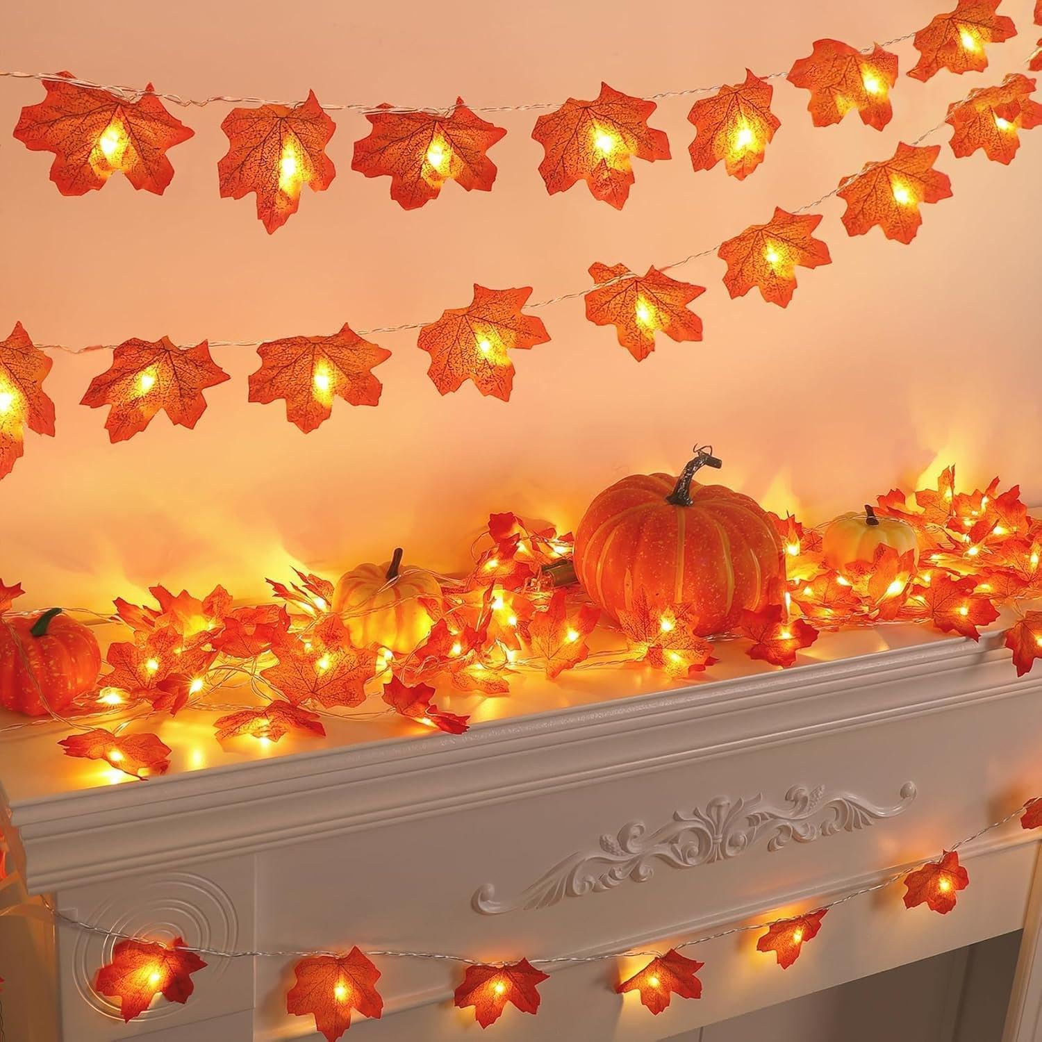 KATELUO Autumn Maple Leaf String Lights, 3 Metre 20 LED Autumn Light Garland Lights, Halloween Decoration Autumn for Halloween Thanksgiving Christmas Party image number 3