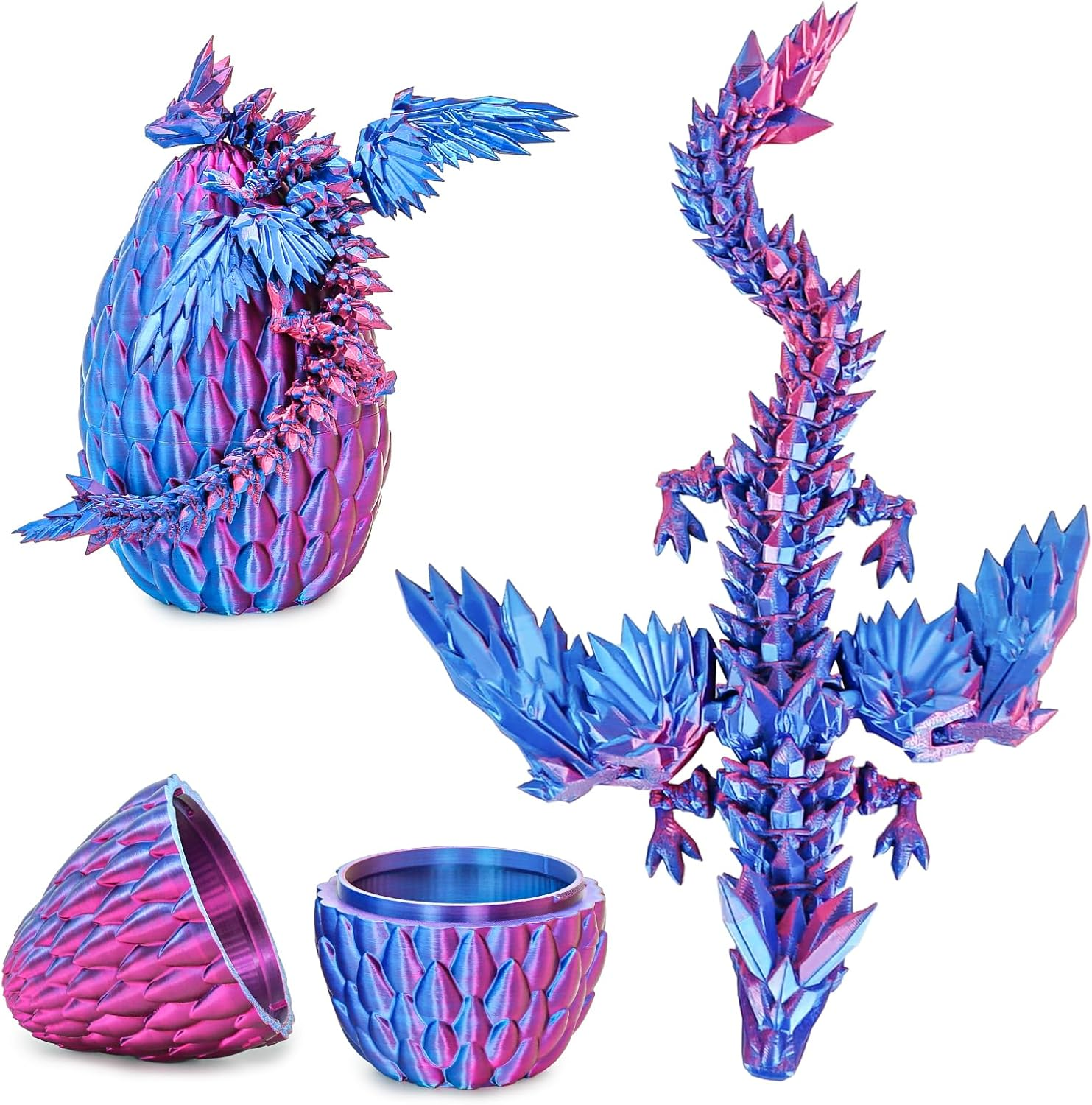 Flying Dragon Eggs, 3D Printed Dragon Egg with Articulated Dragon Inside, Toys for Kids, Home Decor, Creative Ornaments, Birthday Gifts for Kids(Rainbow,Medium)