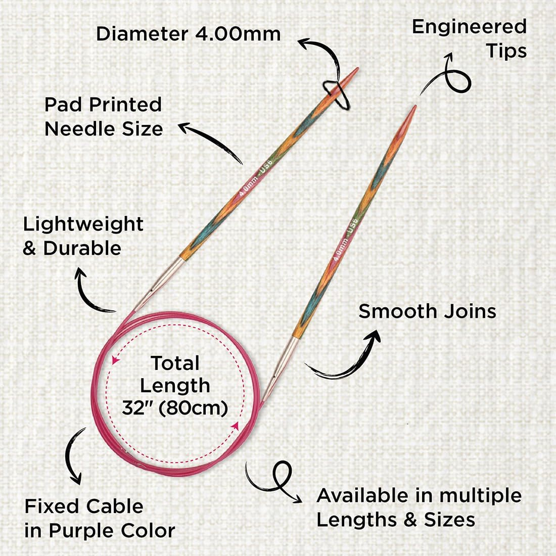 Knitpro 80 Cm X 4 Mm Symfonie Fixed Circular Needles, Multi-Color - 3.75Mm image number 2