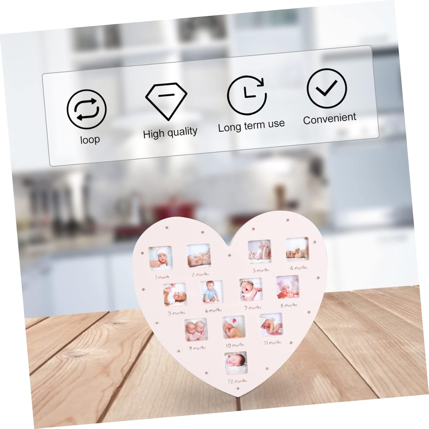 Heart Shaped Photo Frame with LED Light Month Growth Picture Frame for Wall Decor Parents to Cherish Milestones