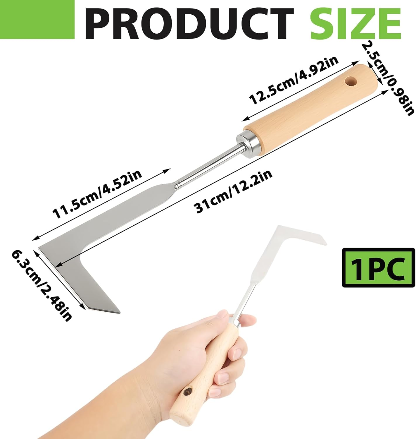 Vidsmow 30Cm Weed Removal Tool with Ergonomic Wood Handle, Serrated Edge Stainless Steel Weed Puller for Efficient Weeding in Gardens, Patios, and Paving image number 5