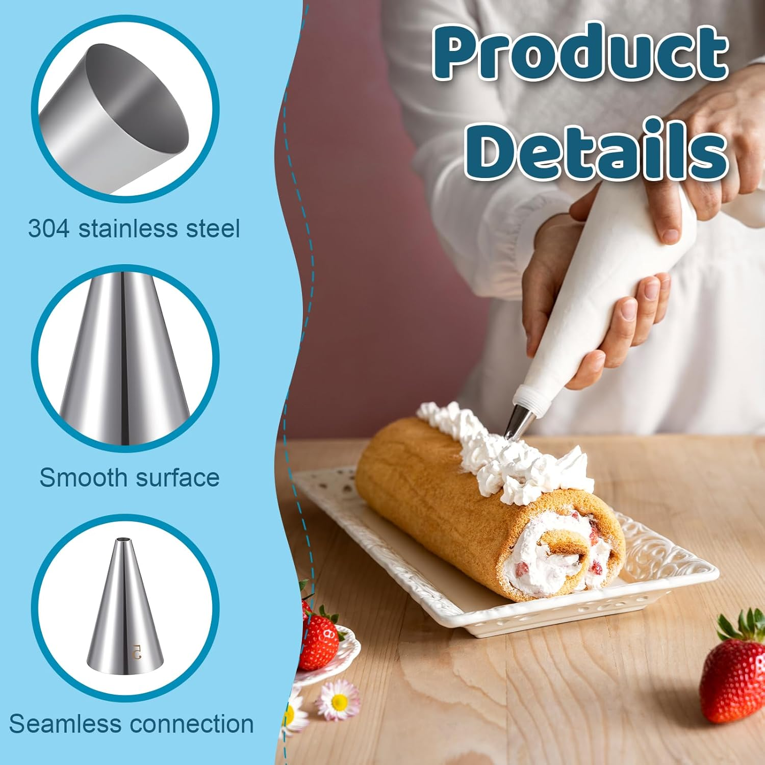 LXUEJIE 7 Pcs round Hole Piping Tips Set, Stainless Steel Cupcake Frosting Nozzles Professional Icing Dispensers Supplies Cake Decorating Tool for Baking Cookies Puff Doughnut Cream Bag Filler image number 6