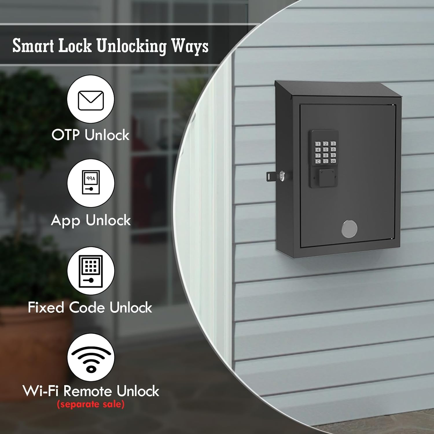 Mailbox with Electronic Lock, Wall Mount Locking Postbox for House, OTP/APP Bluetooth/Wi-Fi/Fixed Code/Key Unlock, Large Capacity for Collect Letters, Key Drop Box, Black, Waterproof, 14X4X10In image number 3
