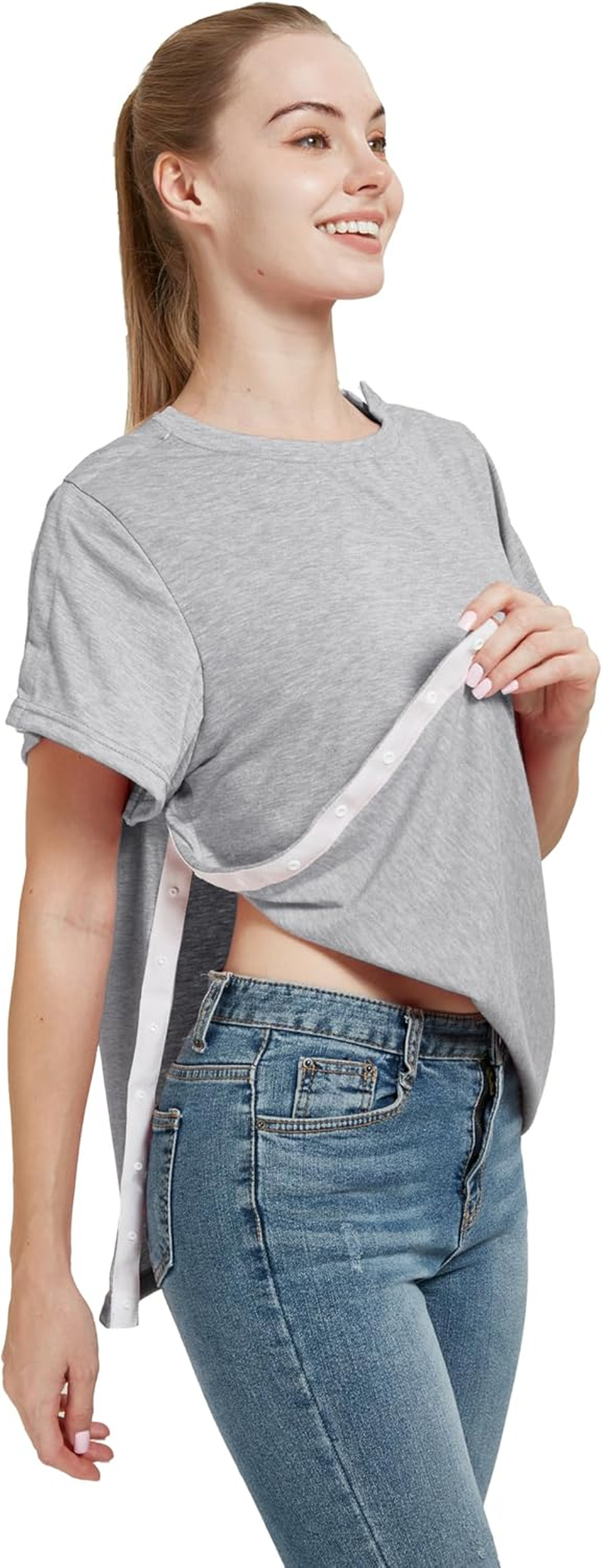 Blamoche Post Shoulder Surgery Shirt, Women'S Short Sleeve Shirt with Premium Snap, Chemo Clothing