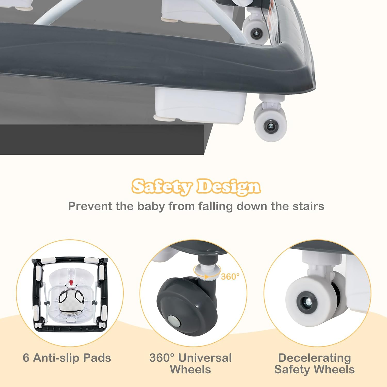 INFANS Foldable Baby Walker, 3 in 1 Toddler Walker Leaning-Seated Walk-Behind with Removable Music Tray, Adjustable Height, Washable Seat Cushion for Boys and Girls (Checkerboard) - Checkerboard image number 4