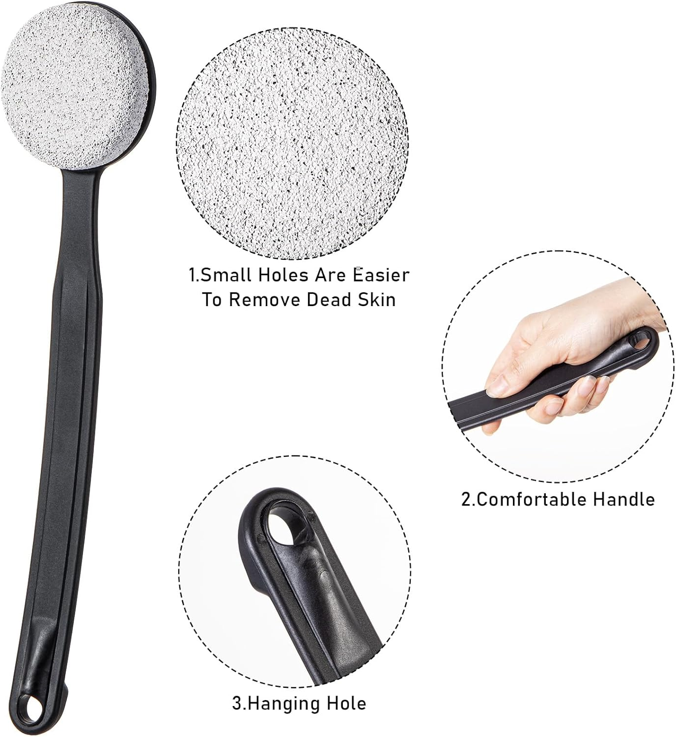 Foot Scrubber Pumice Stone for Feet with Long Handle 13.7" Hard Skin Callus Remover and Exfoliator for Dead Dry Skin, Softer & Smoother Feet, Pedicure Tool (Curved) Black image number 6