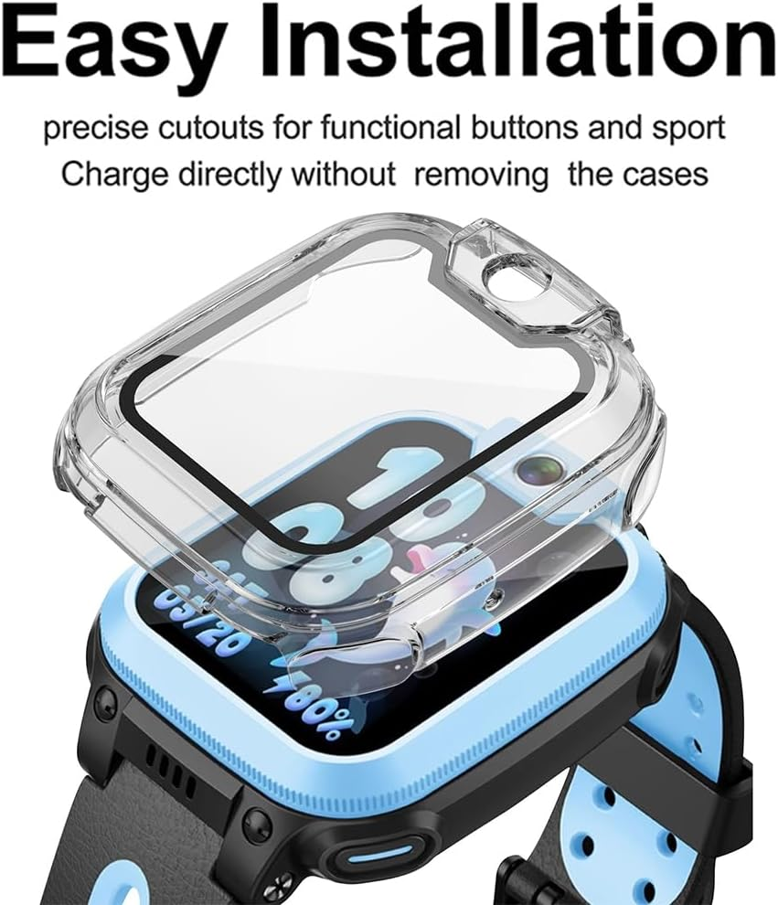 Akanry [Pack of 2] Hard Case Compatible with Imoo Watch Phone Z1 with Screen Protector, 9H Hardness Hard PC Tempered Glass Thin Case, 2 Transparent image number 3