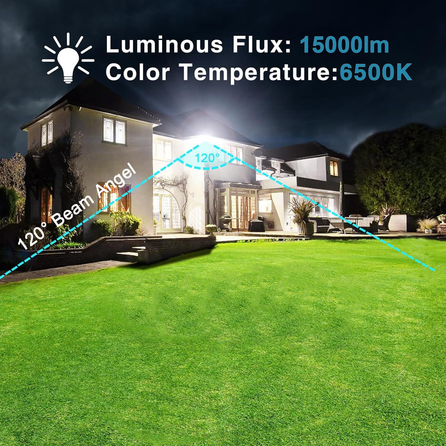 LED Flood Lights Outdoor, 2 Pack 150W 15000LM Bright Floodlight outside Work Light with Plug, IP66 Waterproof 6500K Outdoor LED Flood Light for Garage, Yard, Lawn, Garden image number 4