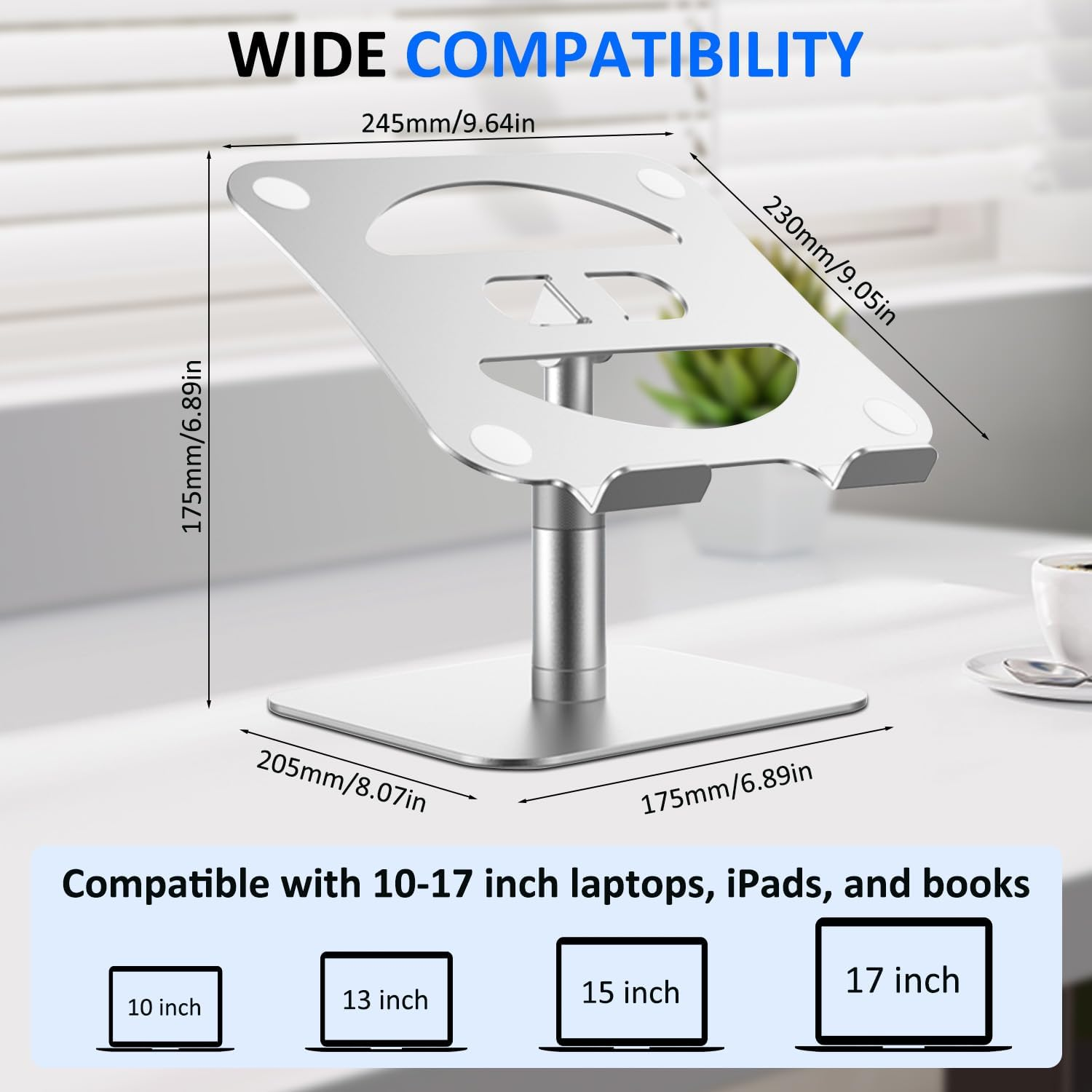 Laptop Stand, Necomi Upgraded Desktop Laptop Stand, 360&deg; +180&deg; Rotation Height Adjustable Stand, Aluminum Ergonomic Computer Stand for Coworking, Fits All Laptops, Tablets, Books from 10''-17" image number 1