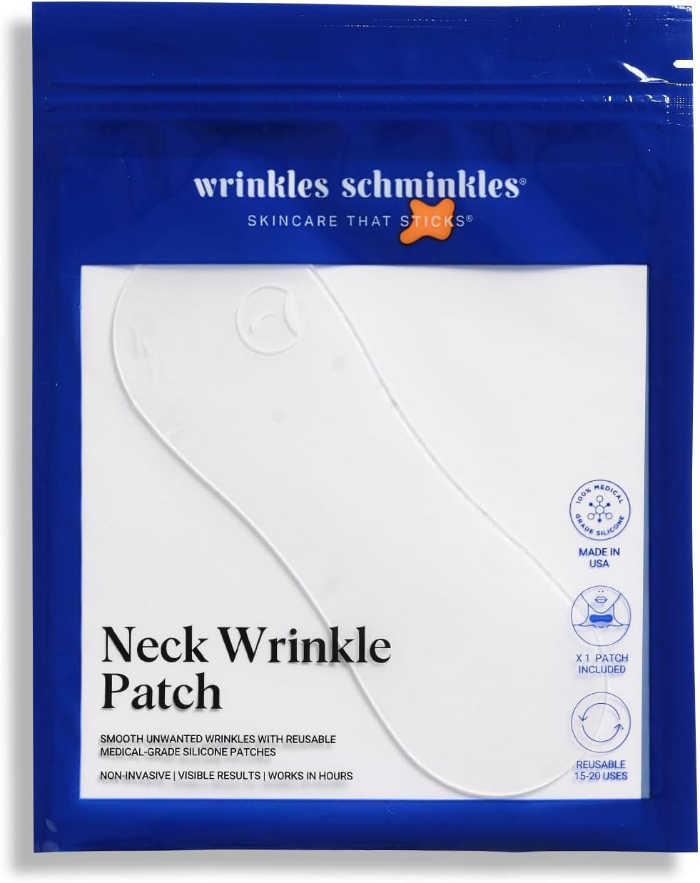 Wrinkles Schminkles Neck Wrinkle Patch - Reusable Silicone Smoothing Pads, Sensitively Formulated Wrinkle Patches. Reduce Wrinkles - Innovative Wrinkle Treatment - Targeting Neck Wrinkles (1 Pack) image number 1