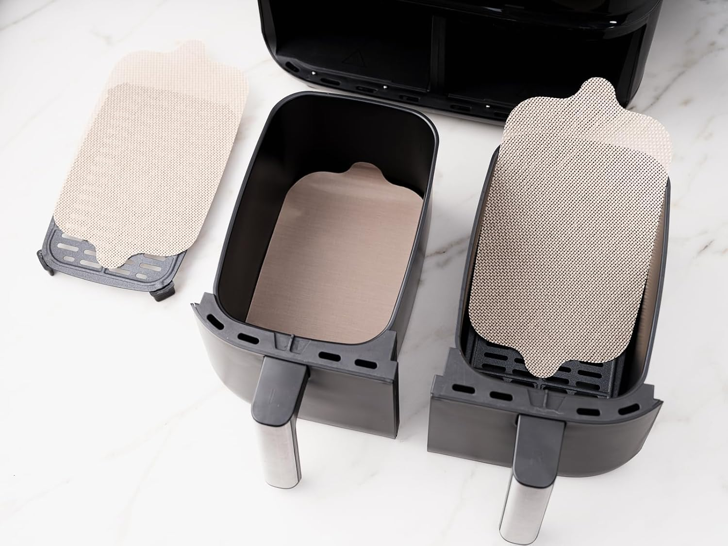 Nostik Dual Air Fryer Liner Brown &ndash; Set of 4. Reusable, Non-Stick Liners for Mess-Free Air Frying. Customisable to Fit Any Fryer, Heat-Resistant, Dishwasher-Safe, and Durable image number 1