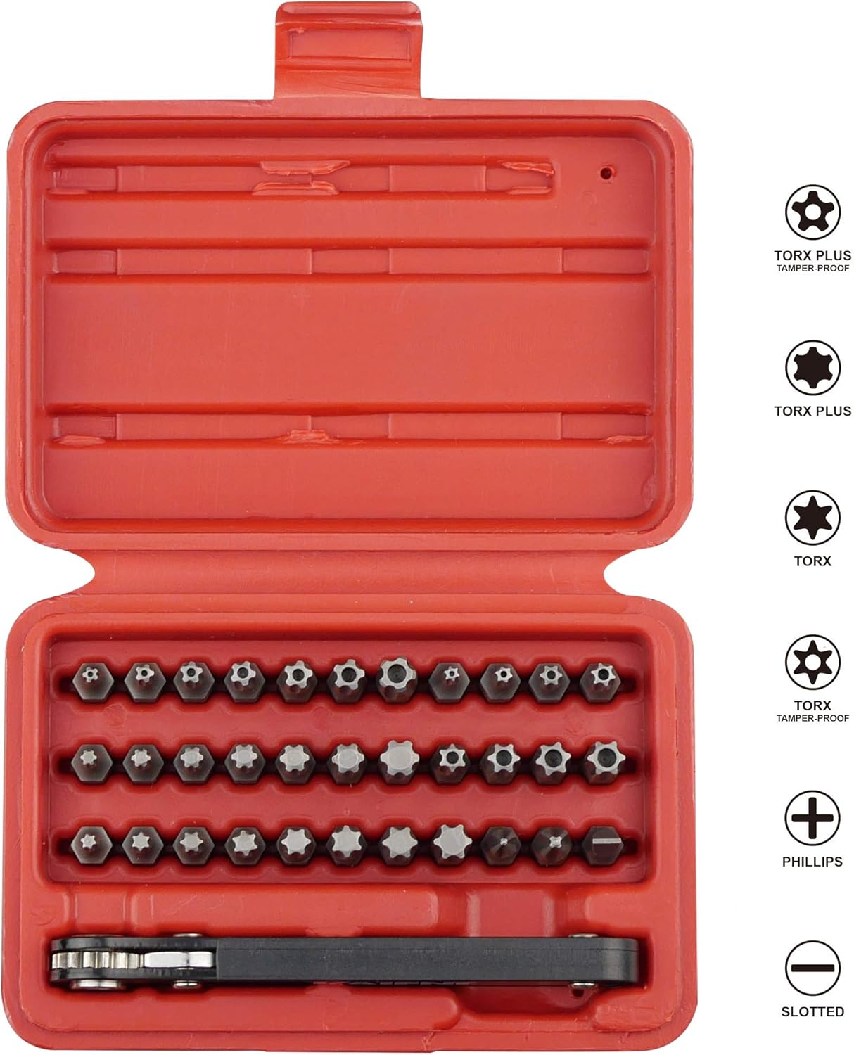 KAIFNT K403 Comprehensive Torx Bit Set with Mini Ratchet Wrench, 1/4-Inch Drive, 34-Piece image number 6