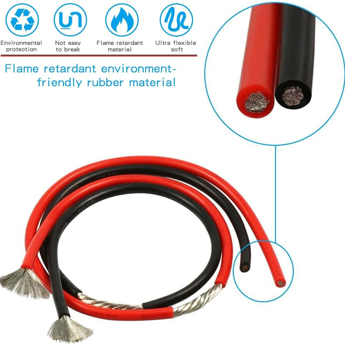 10AWG Flexible Silicone DIY Electric Wire Power Cable Routing 1050 Strands 0.08Mm Tinned Copper Wire Resistant to Heat and Cold Electrical Tape 2 Color X 10Ft Tools Included image number 3