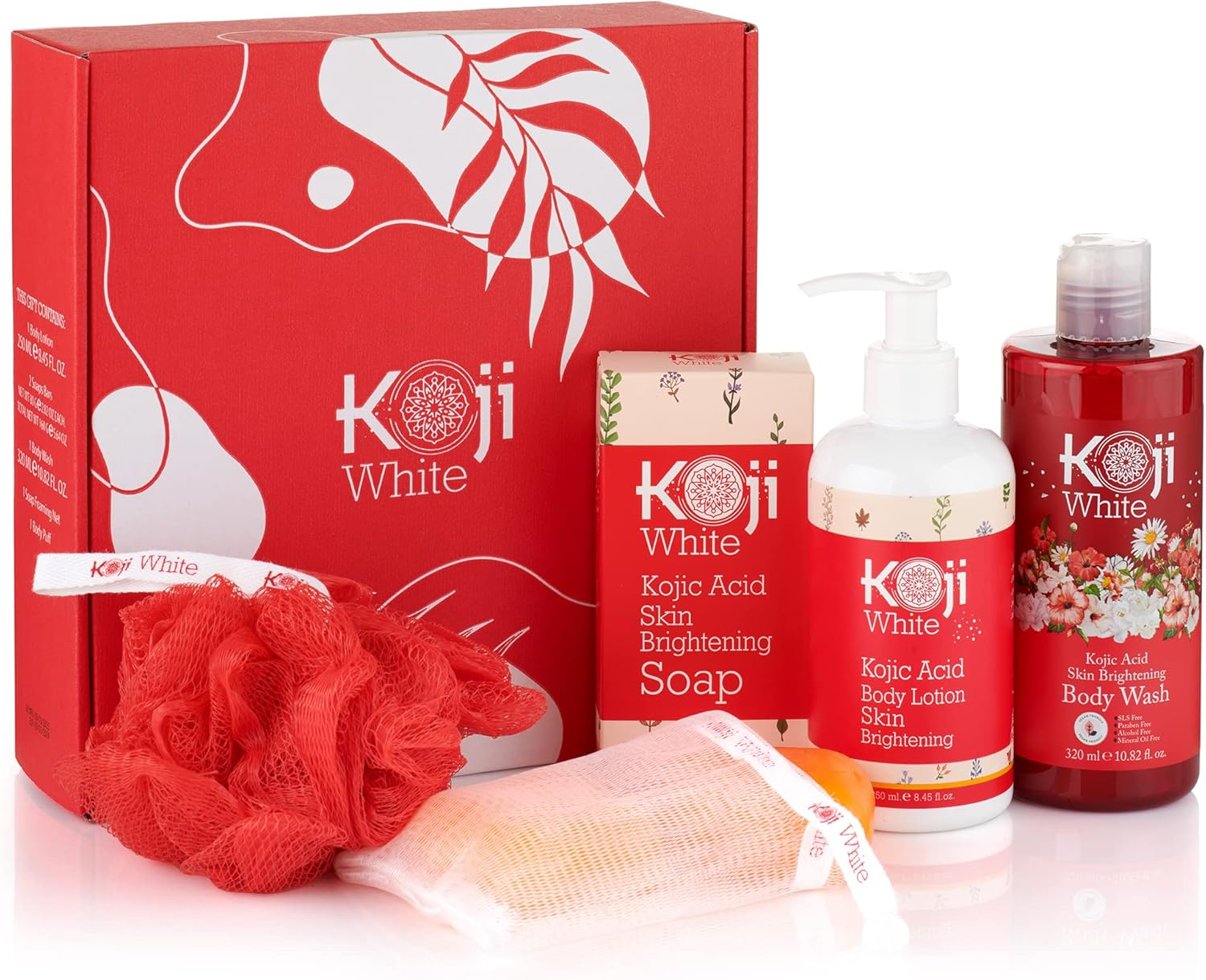 Gift Set for Women, Koji White Red Bath Sets - Kojic Acid Body Wash, Soap Bar and Body Lotion, Brightening, Uneven Skin Tone, Vegan, SLS & Paraben Free (3 Pcs) image number 5