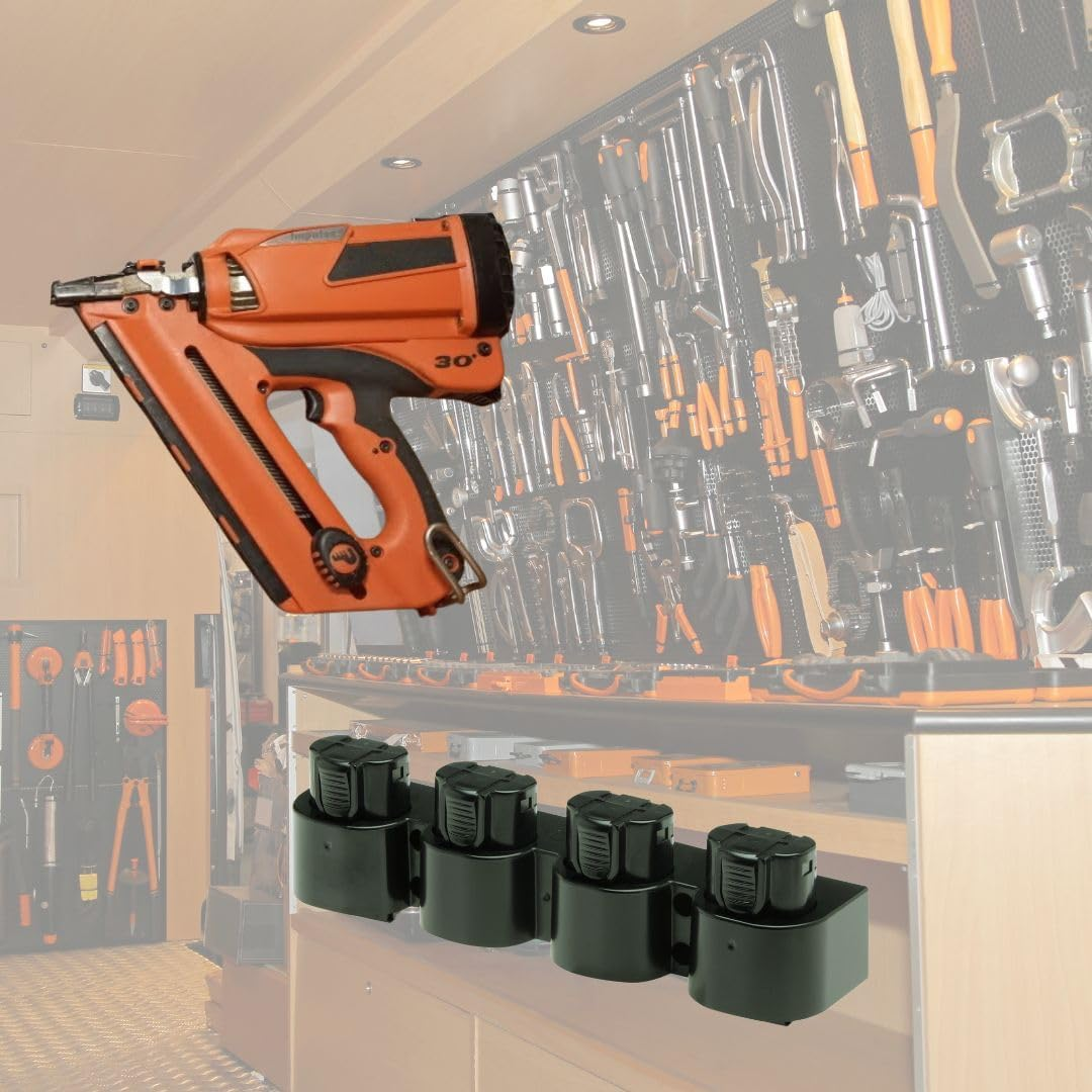 48 Tools 4-Unit Battery Holder for Paslode 7.4V Li-Ion &ndash; Wall Mount Organiser for Secure Battery Storage in Workshops, Vans & Job Sites image number 2