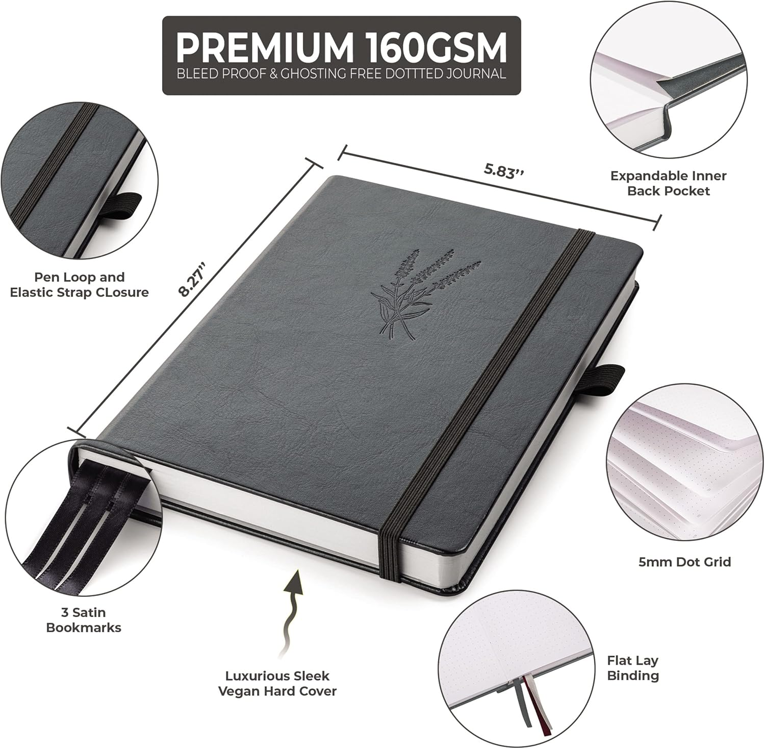 VIVID SCRIBBLES Dotted Journal &ndash; 160Gsm No Bleed Thick White Paper &ndash; 200 Numbered Dot Grid Pages &ndash; A5 Dotted Bullet Notebooks Includes a Gift Box and Journal Stickers