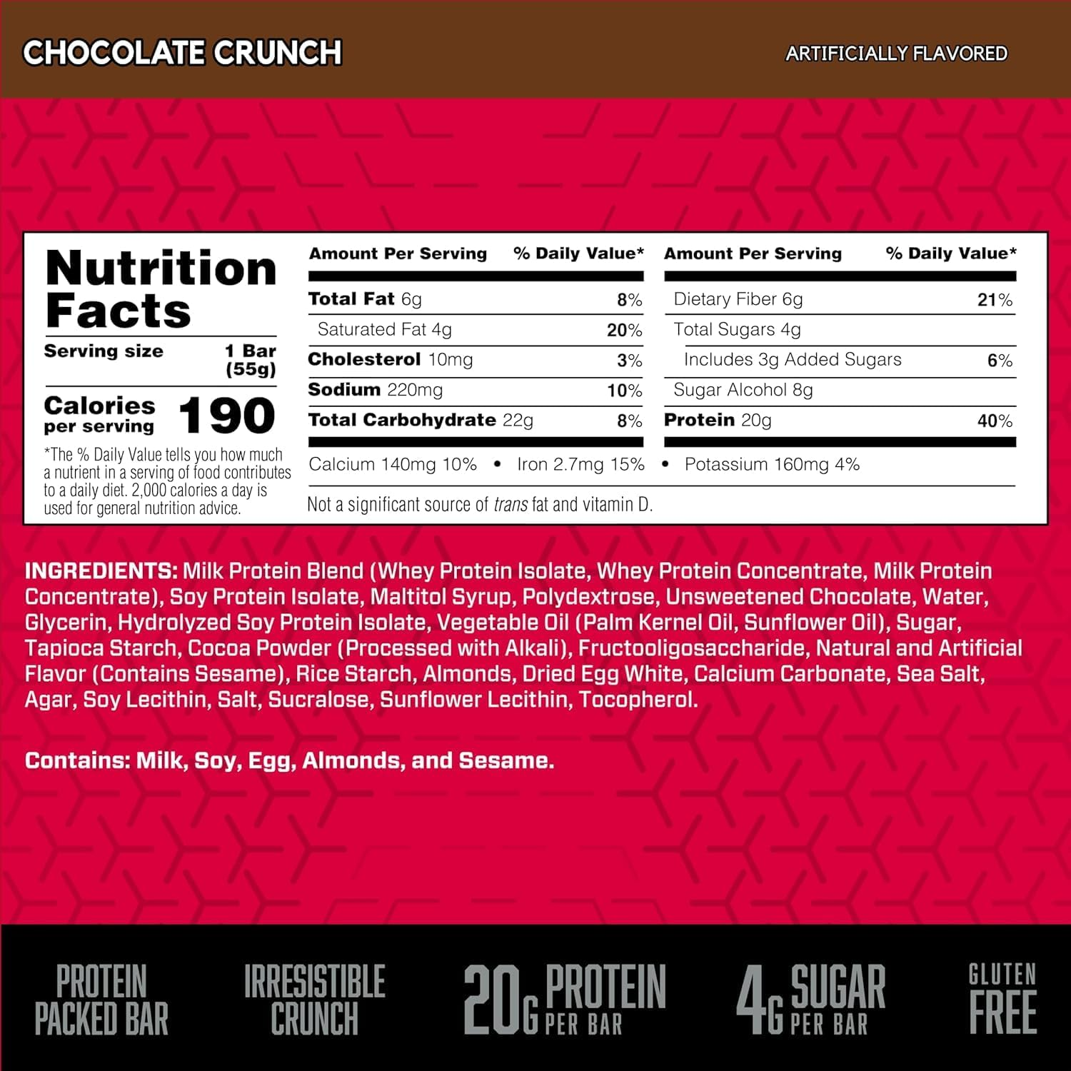 BSN Chocolate Crunch Gluten Free Protein Crisp Bars 12 X 55G image number 3