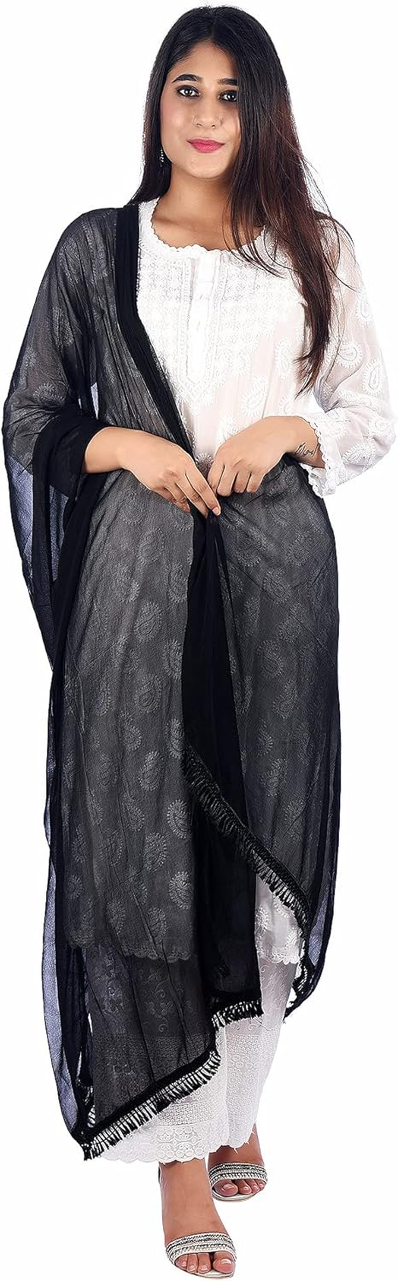 Traditions Bazaar Women'S Chiffon Lace Dupatta image number 4