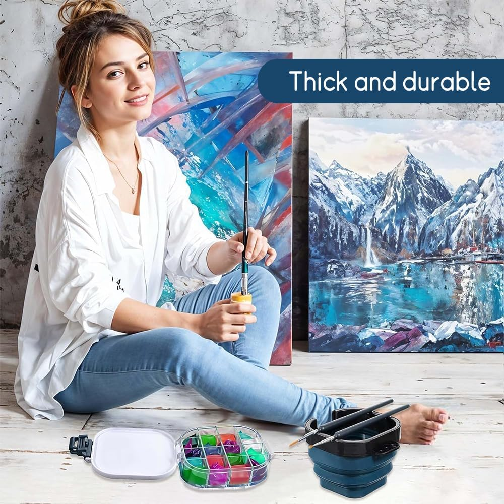2PCS Airtight Paints Saver Storage Palette Box, 16 Well Palette Box with Lid, Include Paint Brush Basin, Portable Paint Saver for Acrylic,Perfect for Gouache, Acrylic, Watercolor image number 4