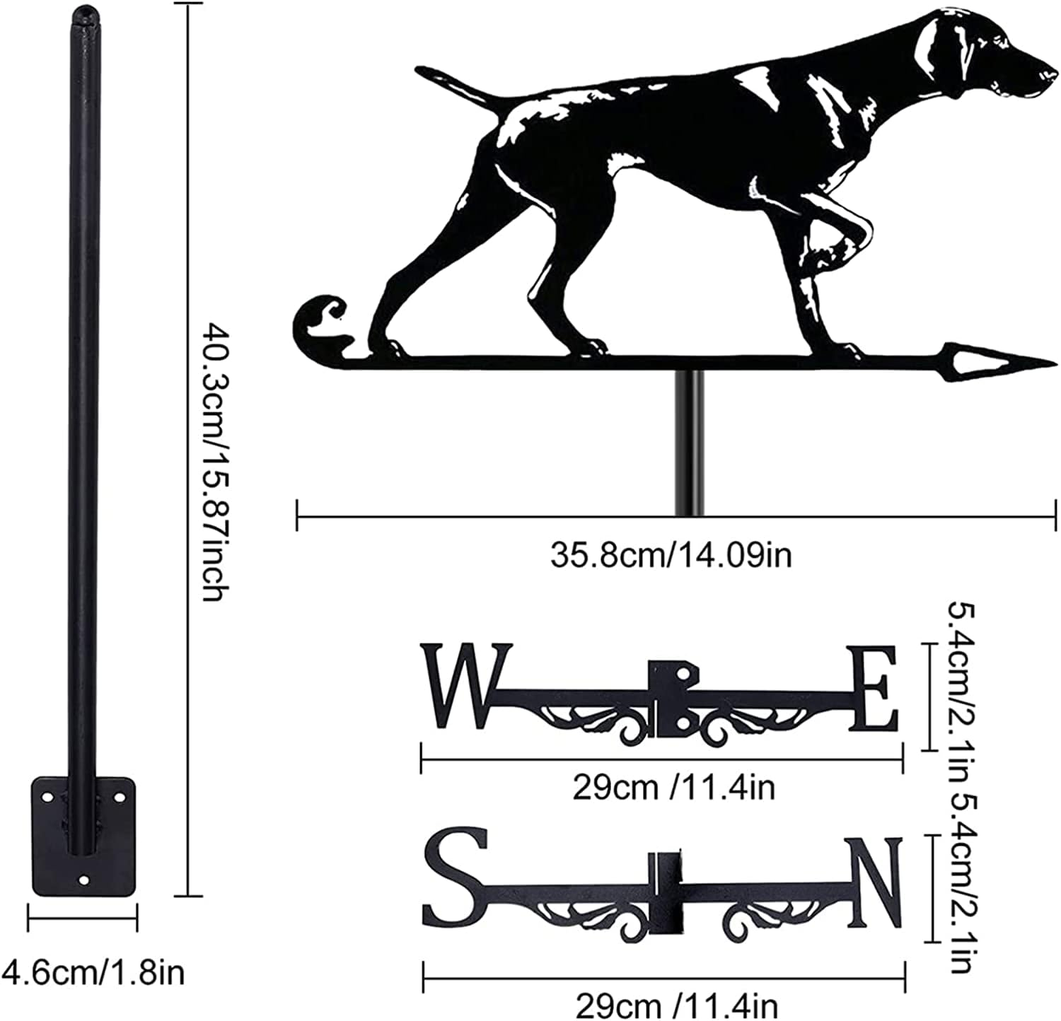 Exquisite Metal Weather Vane Ornament Dogs Animals Silhouette Decorative Metal Weathervane Roof Mount Brackets, Hand-Crafted Direction Indicator for Manor Lawn Farm Scene,German Shorthaired Pointer