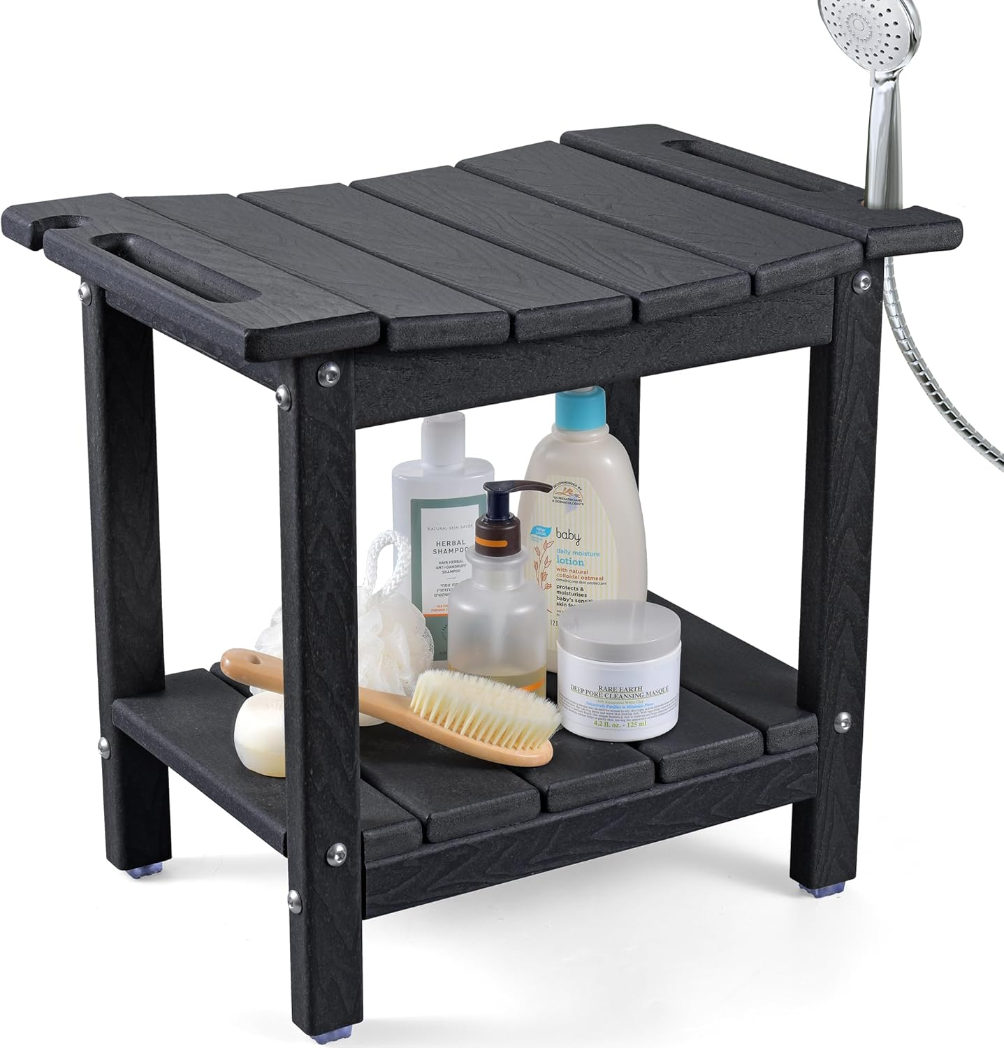 Lyrifine Shower Stool, 18.5 Inch HDPE Waterproof Shower Chair, Bathroom Shower Seat with Shower Head Holder, 350LBS Sturdy Shower Stool for Elderly Seniors Shaving Legs, White