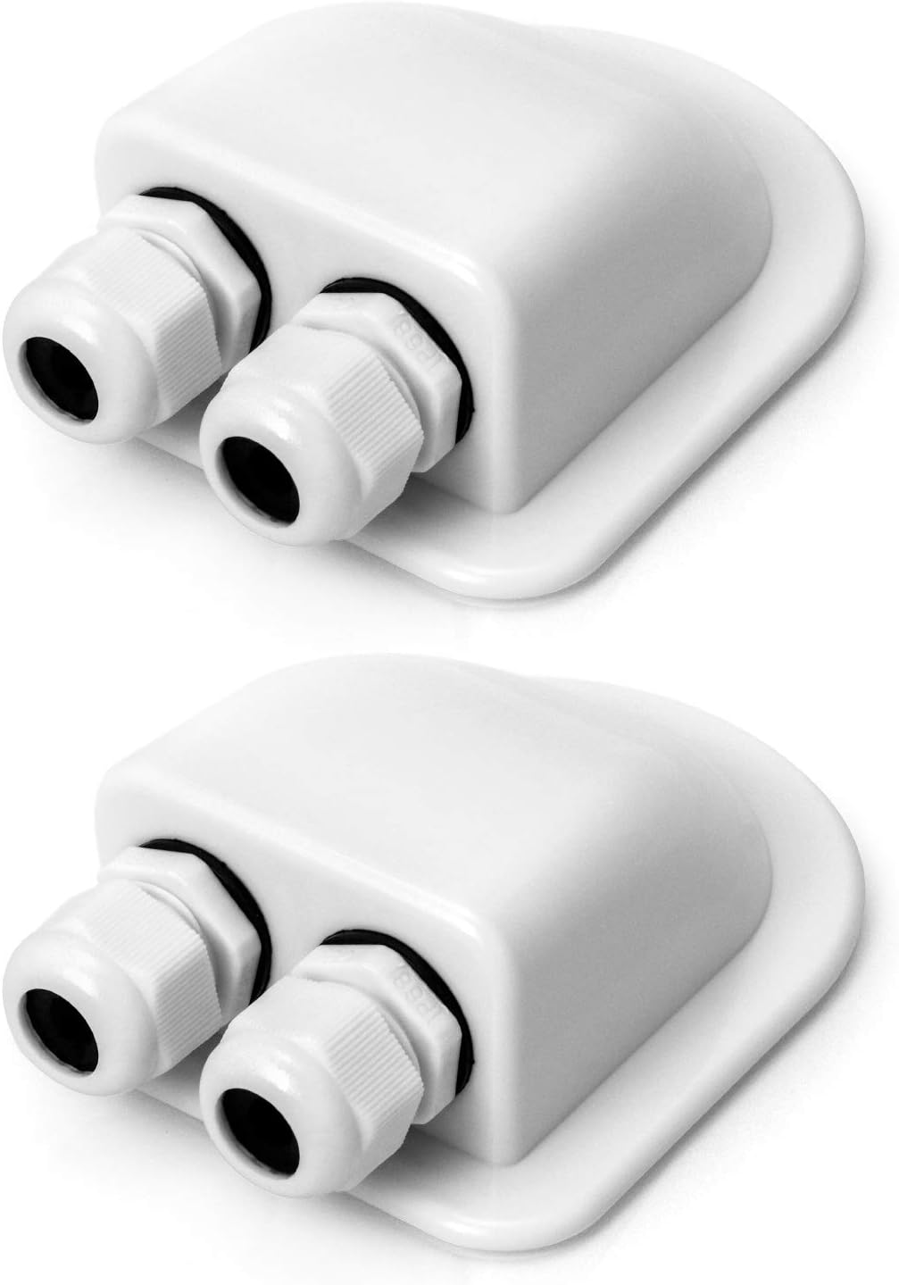 QWORK 2 Pcs IP68 Waterproof ABS Solar Double Cable Entry Gland-Weather Resistant Dual Cable Entry Housing for Solar Panels of RV, Caravan and Marine, White image number 1