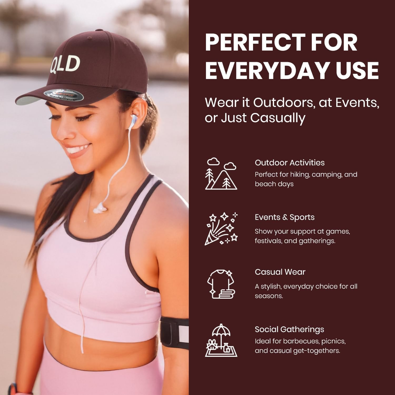 QLD Supporters Cap, Flexfit 6277 Wooly Combed Baseball Cap, Acrylic-Wool, Flexfit Technology, 6-Panel, Silver Undervisor, Stretch Fitted, Premium Mid-Profile, Maroon image number 4