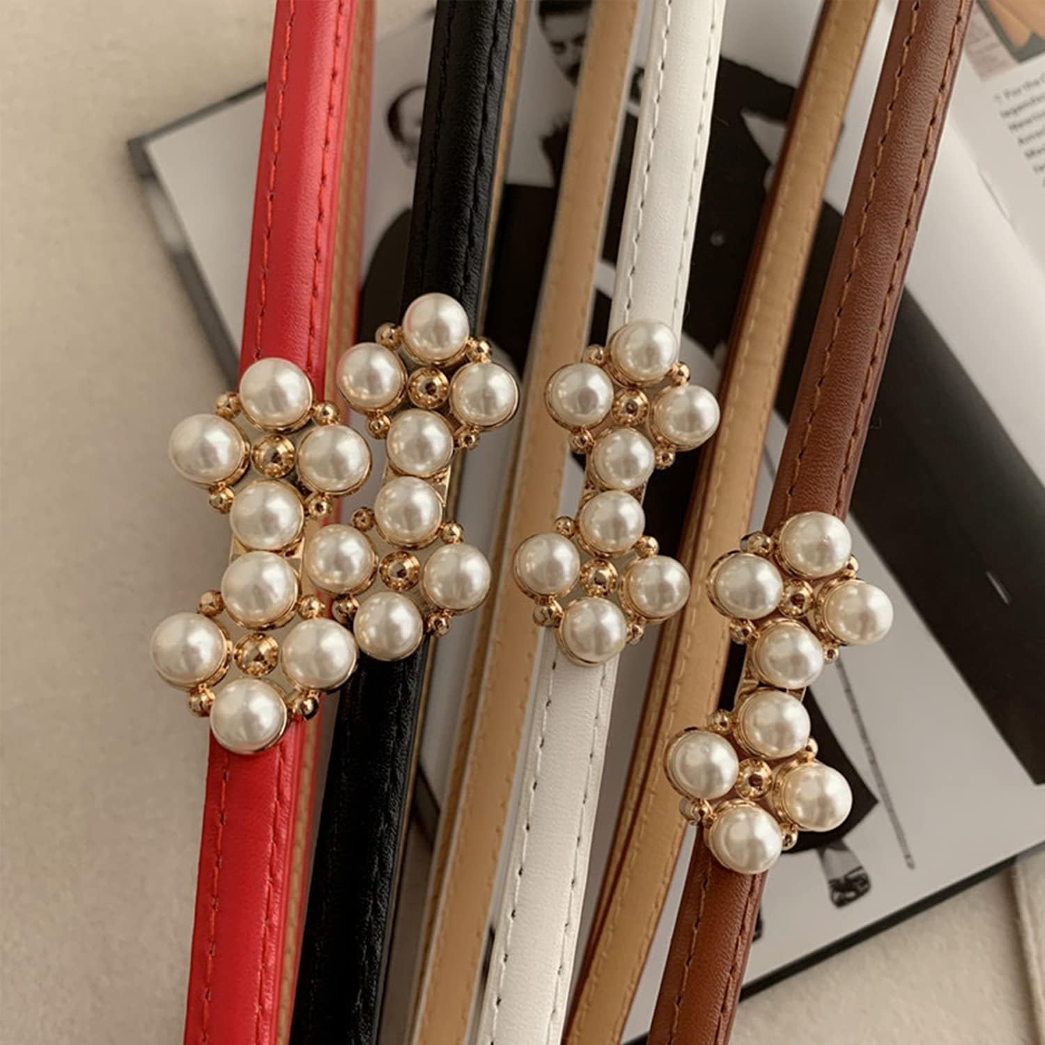 Womens Faux Leather Skinny Belt Skinny PU Leather Adjustable Slim Thin Waistband Belts with Metal Buckle for Ladies Jean Dress Slim Belt - Black B image number 2