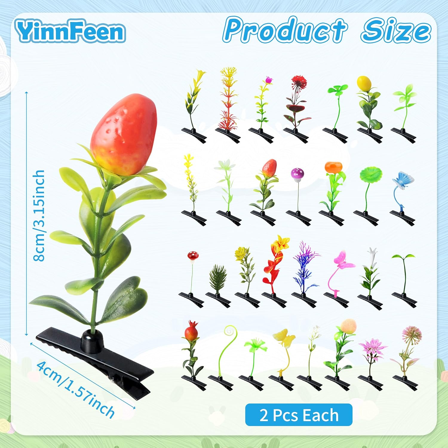 Yinnfeen Bean Sprout Hair Clips, 60 Pcs Mixed Style Plant Hairpins, Funny Flower Grass Barrettes Headwear Plant Hair Clips Cute Hair Accessories for Women Festival Party Supplies image number 3