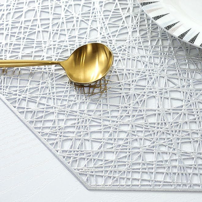 XUNQUCOM Hollowed Out Octagonal Light Luxury Insulated Table Mat 6Pcs (Silver) image number 5