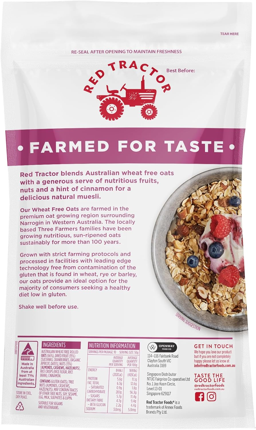 Red Tractor Foods Natural Australian Wheat Free Fruits & Nuts Muesli 500G