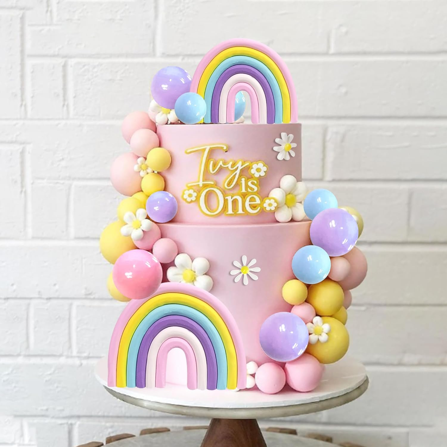 DRWATE 35 PCS Groovy Cake Toppers Boho Cake Topper Hippie Party Decorations with Flower Rainbow Balls for Girl Birthday Party Boho Groovy Party Supplies (Style 2) image number 1