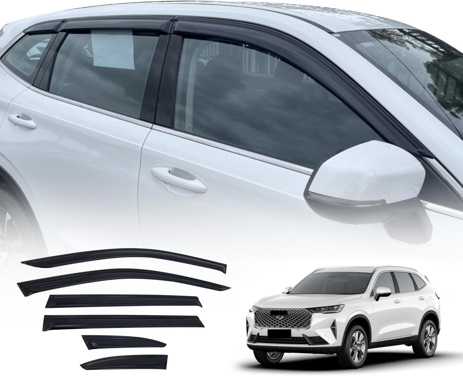 OAD4X4 Weathershields Compatible with Haval H6 B01 Series 2021-Onwards, Weather Shields Window Visors Wind Deflectors Sun Rain Guard 6PCS Set image number 6