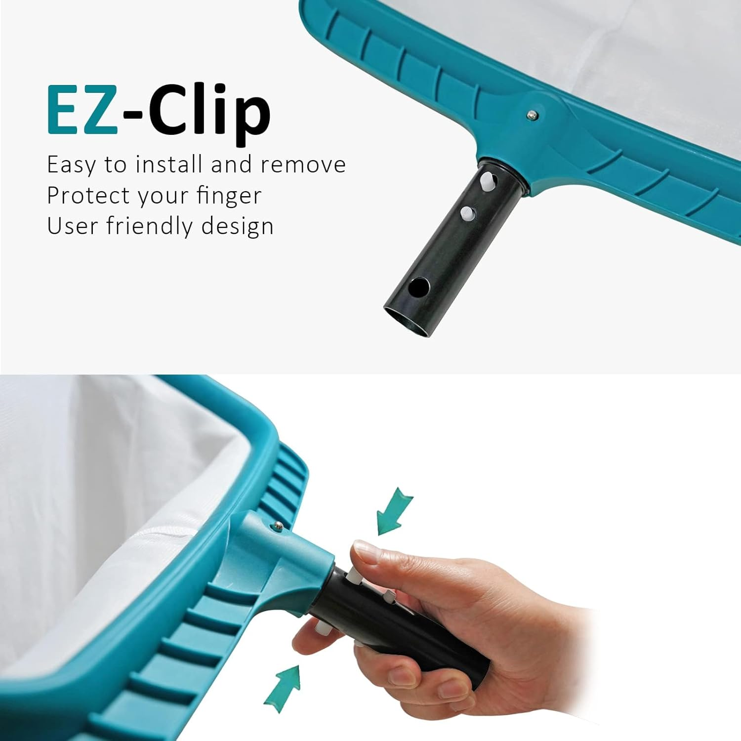 Professional Pool Skimmer Net with Deep Fine Mesh Bag, Heavy Duty Leaf Rake, Easy Scoop Edge, Debris Pickup Removal, Fast Cleaning (Pool Rake)