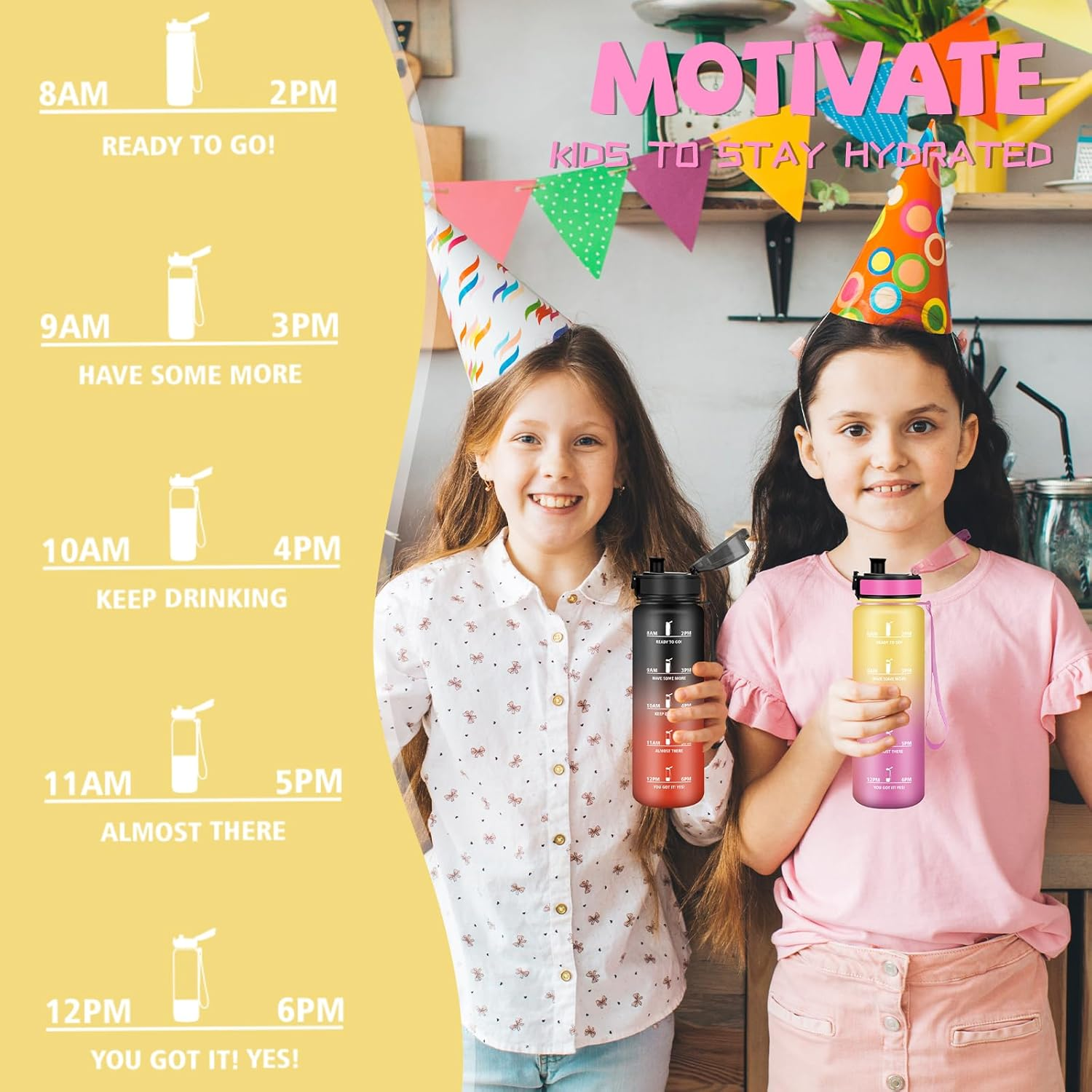 Water Bottle, 500 Ml Children'S Water Bottle, Easy to Clean, Water Bottle with Time, Water Bottle with Time Marking, Leak-Proof, Adult Drinking Bottle for School, Camping, Outdoor image number 6