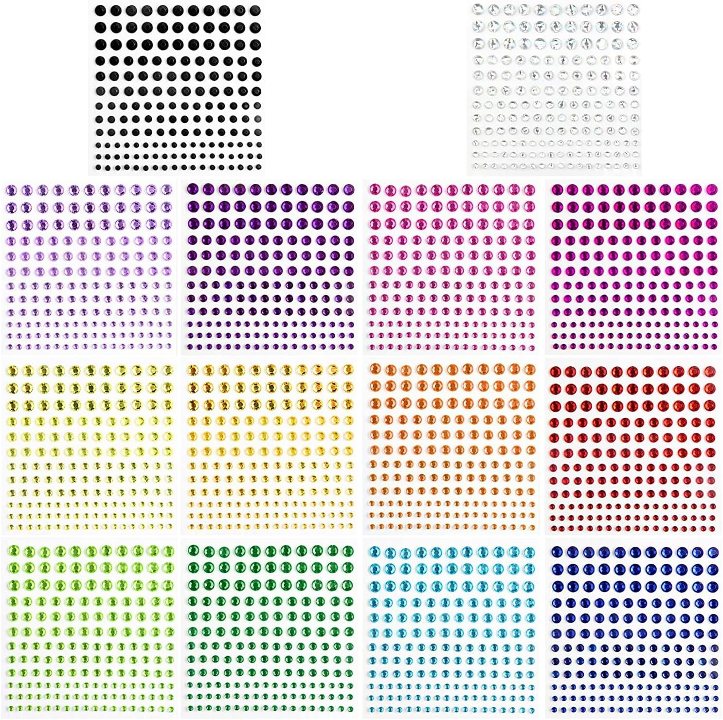 Meafeng Gem Stickers, 14 Colors, Self Adhesive, Bling Rhinestone Jewels, Stick on Gems for Face Makeup, Body, Nails, Festivals, Crafts, Weddings Embellishments (14 Sheets, 2310 PCS) image number 4