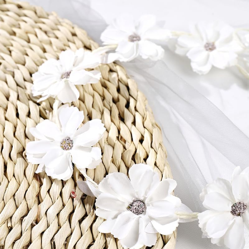 Atifober Hippie Daisy Flower Headbands for Women，White Flower Crown 70S Flower Headbands Fashion Floral Crown Headpiece Daisy Hair Wreath Hippie Hair Accessories for Prom Wedding Party Photo Props image number 3