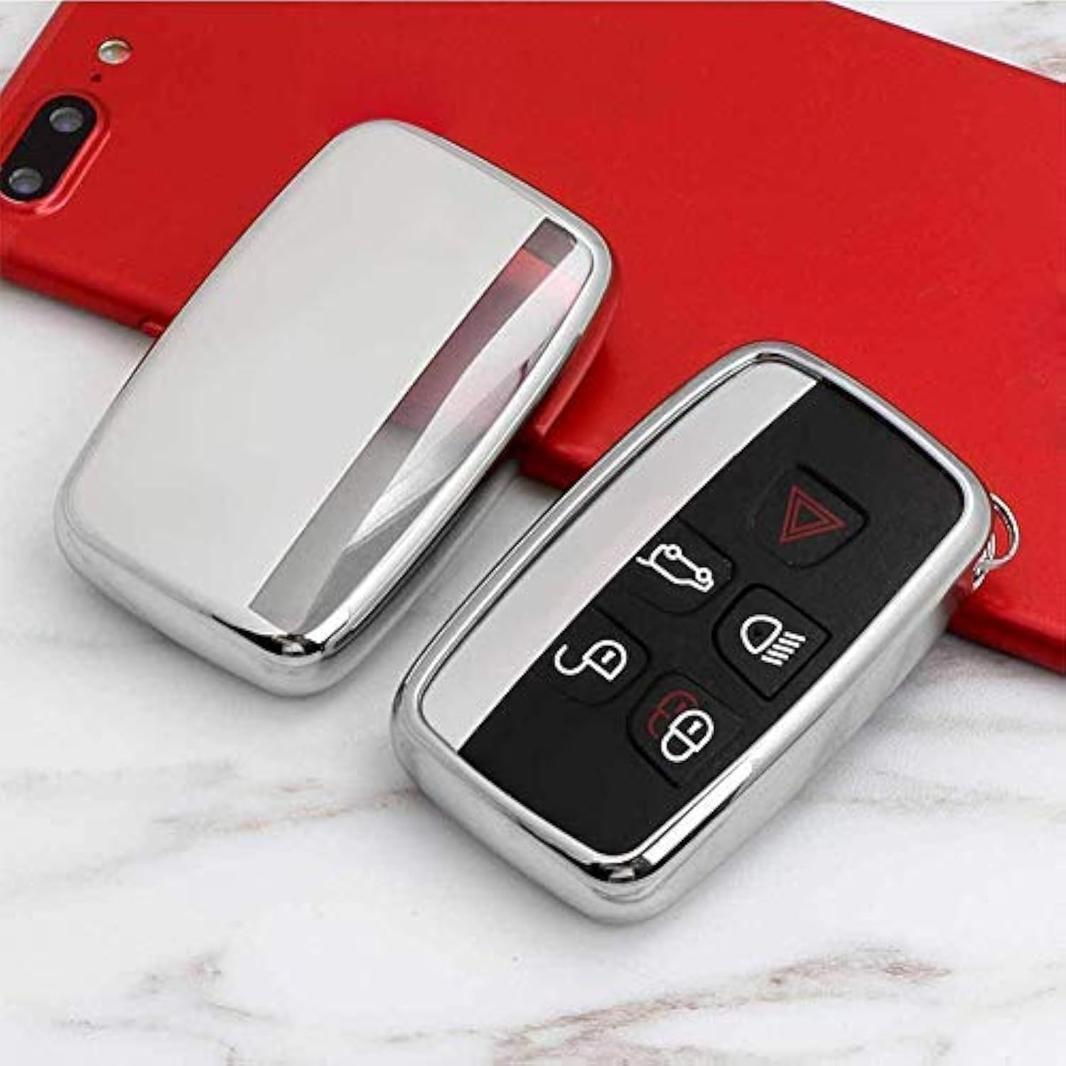 Kelay Land Rover Key Cover, Silicone Key Cover for Land Rover Range Rover Discovery Sport Evoque Velar Freelander, Jaguar XE XF XJ XJL XEL XFL F-Pace, TPU Range Rover Key Cover - Silver image number 5