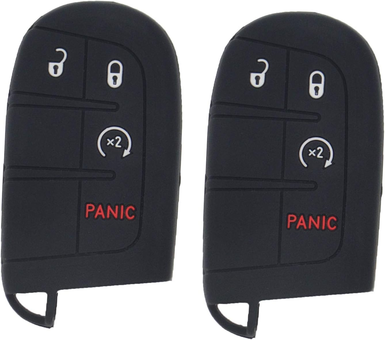 Lemsa 2Pcs Rubber Silicone Key Fob Cover Remote Keyless Protector Bag Holder for Dodge Durango Journey Dart Challenger Jeep Renegade Fiat, Black+Red Buttons